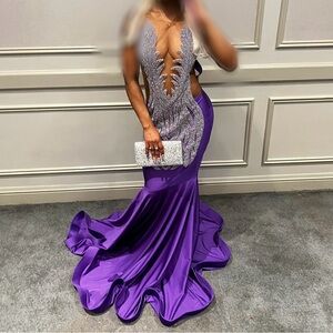 Glamorous Purple Mermaid Prom Dress with Silver Sequin Bodice